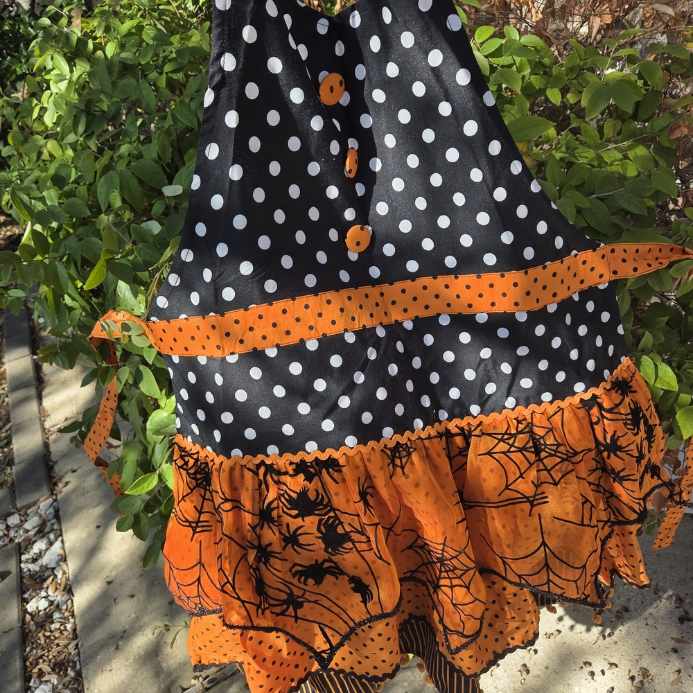 Pier 1 Black and Orange Polka Dot Halloween Apron